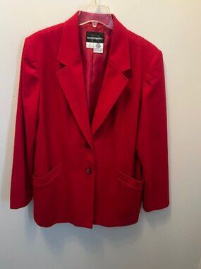 Women's Requirements Red 100% Pure Wool Blazer Jacket, Size 14, Pockets, Ex Con!